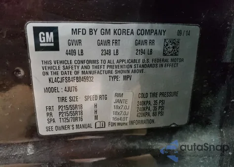 2015 Buick Encore Convenience from USA, damaged, VIN KL4CJFSB4FB045932